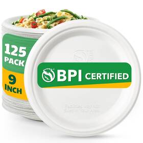 Joyborn 768795435895 100% Compostable Paper Plates 9 Inch 125 Count Biodegradable Bagasse Plate