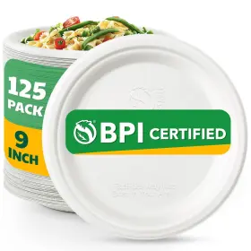 Joyborn 768795435895 100% Compostable Paper Plates 9 Inch 125 Count Biodegradable Bagasse Plate