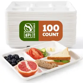 5-compartment Joyborn Cpp-5c-w Compostable Paper Plates 100 Count 12.5 X 8.6 Inch Disposabl