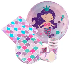 Jt-00010 Joyful Toys Mermaid Plates And Cups Napkins Serves 16 Guests Large Paper