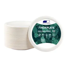 Zxwplates-125 Joyfulocean Paper Plates 7 Inch 125 Pieces 100% Compostable Disposable