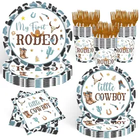 Fb207-first Joyhapistar 120pcs First Rodeo Birthday Party Supplies Set For Boy My Cowboy