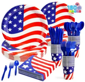 13210 Joyin 180 Pcs Patriotic Party Supplies Dinnerware Set July 4th Memorial Day Serves 30