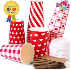 17075 Joyin 24pcs Valentines Day Disposable Cups With Cup Sleeve And One Size Red