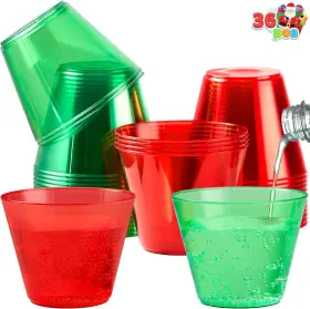 Joyin 840332616124 36pcs 9oz Clear Disposable Plastic Cups Xmas Red And Green For Parties