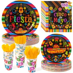 Joyin 840332624723 168 Pcs Fiesta Party Decorations Mexican Theme Paper Plates Multicolor