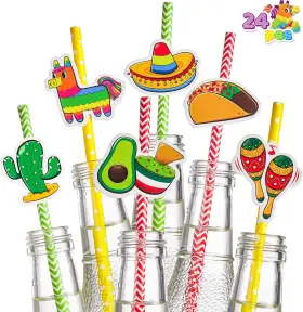 5c-c0mm-mwp0 Joyin Inc 24 Pcs Fiesta Striped Paper Straws For Cinco De Mayo And Party Decorations