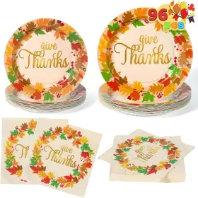 11900 Joyin Us Corp 100pcs Thanksgiving Paper Plates And Napkins Disposable Dinnerware Set For