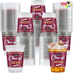 Joyin Us Corp 705353998317 100 Pcs 16oz Graduation Party Plastic Cups Maroon Grad Pet Cup Tablewar