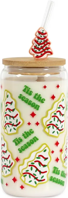 Cht-1 Joyseller Christmas Gift Glass Cup Iced Coffee Tumbler With 18 Ounces Green