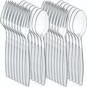 Joyserve 850033138245 Clear Plastic Cutlery Set - Bulk Pack 360 Pcs 180 Forks And Spoons