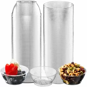 Joyserve 850054730206 Clear Mini Plastic Bowls - Bulk 100 Pack 6 Oz Disposable Premium Hard