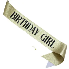Jozlynn 734730697598 Birthday Girl Sash For Women Girls Gold Glitter With Black Foil Happy Birthda