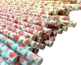5589204 Jpaco 75-pack Eco-friendly Biodegradable Paper Straws - Vintage Rose And Floral Design