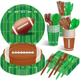 Jremreo 786731182122 Best 175 Pcs Football Tableware Set - Serves 25 Themed Disposable Plates Cups