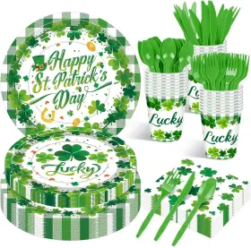 Jremreo 786731182153 175 Pcs St. Patricks Day Tableware Set - Serves 25 Green Lucky Shamrock And Pl