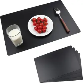 Heic60 Jsenvpon Black Placemats Set Of 4 Wipeable Washable Wipe 11 X17 Inch 28cm X 43cm