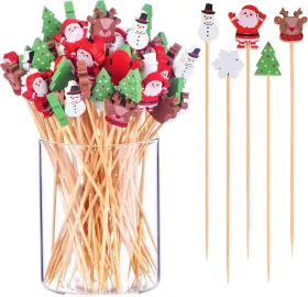Jtmyaota 711181257243 100 Pack Christmas Toothpicks For Appetizers 4.7 Inch Natural Bamboo C