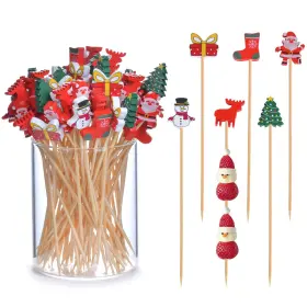 Jtmyaota 762765710197 100 Pack Christmas Toothpicks For Appetizers 4.7 Inch Natural Bamboo Cocktai