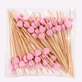 Jtmyaota 768640269941 100 Pack Fruit Toothpicks Heart-shaped Bamboo Cocktail Picks Natural