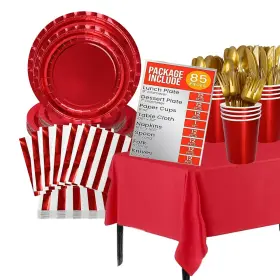 Jubi 850057009170 Shiny Red Plates And Napkins Party Supplies For 12 Guests