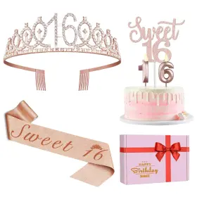 Jue 768494095611 Sweet 16 Party Decorations For Girls Including Sash And Tiara Cake Gold