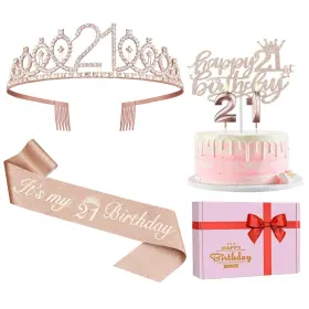 21st Juesly 768494095079 Birthday Decorations For Her Including Sash Crown Cake Topper Candle