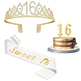Cr-16jb-x Juesly Sweet 16 Party Decorations For Girls With Sash White Rhinestone 16t