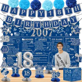 Pfw-18l Juesly 18th Birthday Decorations For Boys Girls 24pcs 2007 Banner Includ