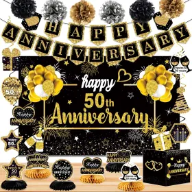 Pfw-50zn-h Juesly Happy 50th Anniversary Decorations22pcs Party Supplies