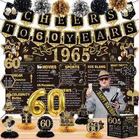 Pfw-60h Juesly 60th Birthday Decorations For Men Women24pcs 1965 Banner Decorationsincludi