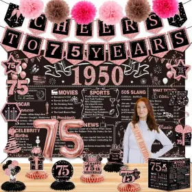 Pfw-75f Juesly 75th Birthday Decorations For Women 24pcs 1950 Banner Including B