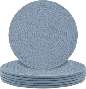 Jlcd003 Jukercici Round Placemats Set Of 6 Cotton Rope Woven Table 13 Inches X Blue