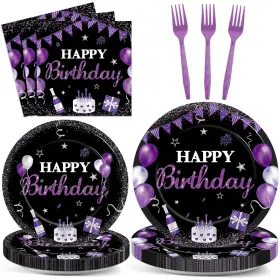Jj0112 Justforjoyful 96pcs Purple And Black Birthday Decorations Happy Party Supplies Tablew Jj0112 Justforjoyful 96pcs Purple And Black Birthday Decorations Happy Party Supplies Tablew