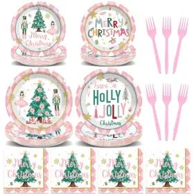 Jj0317 Justforjoyful Best 96pcs Christmas Nutcrackers Party Supplies Pink Paper Plates And Napkins