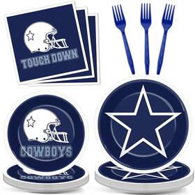 Justforjoyful Jj0857 96pcs Football Party Supplies Cowboys Paper Plates And Napkins Dark Blue