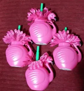 Justified & Magnificent Finds 195464466612 Lot Of 4 Pink Flamingo Drink Holders Tropical Luau Pool Party - Reusable
