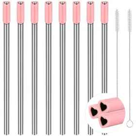Wo0669 Jutom 8 Pack Heart Shaped Stainless Steel Straws With Silicone Tips Reusable