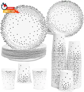 Juvale 313027671697 Serves 50 Silver Party Supplies - 150 Piece Disposable Paper Dinner Plate