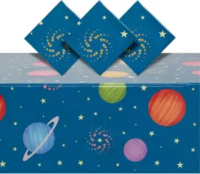 Juvale 313031081055 Blue Panda 3 Pack Plastic Outer Space Tablecloths Disposable Planets Table Cove