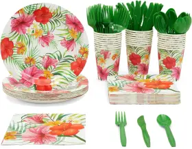 Juvale 313048979970 Blue Panda 144 Piece Tropical Luau Party Supplies Hawaiian Dinnerware Set With