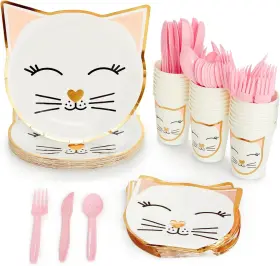 Juvale 726084147935 Blue Panda 144 Pieces Cat Themed Birthday Party Supplies Serves 24