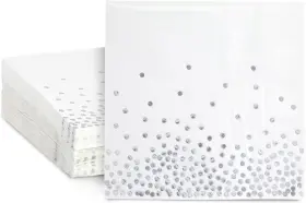 Juvale 843128180564 50-pack White And Silver Paper Napkins For Wedding Reception 6.5 Inch