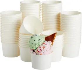 8541929305 Juvale 100 Pack Disposable Paper Ice Cream Cups Dessert Bowls White 8 Oz