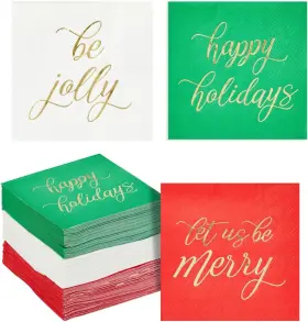 Lj-doghu-061218-03-1 Juvale 102-pack Christmas Napkins 3-ply Disposable Paper 5 X Inches Multicolored