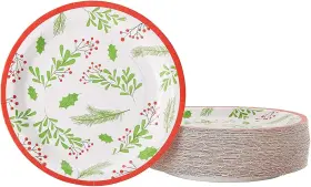 Lj-doghu-062018-13-1 Juvale 80-pack Holly Berries Christmas Paper Plates - 9 Inches Decorative