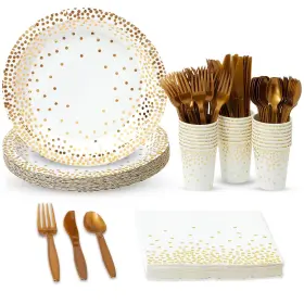 Lj-gdpls-083118-01-1 Juvale 144 Piece Gold Party Supplies And Decorations For Wedding Birthday Serves 24