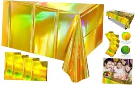 Jxpartyy 768502926470 Iridescent Tablecloth 54 Inch X 108 Table Cloths Iridescence Plastic 4 Pack Gold