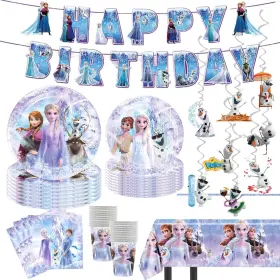 Fz22 Jyhfy 90 Psc Frozen Birthday Party Supplies Set Pink Theme With Banner Plates C
