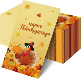 Kaddishop 705353456770 100pcs Thanksgiving Paper Napkins Turkey And Pumpkin Design Fall Party D Cor K